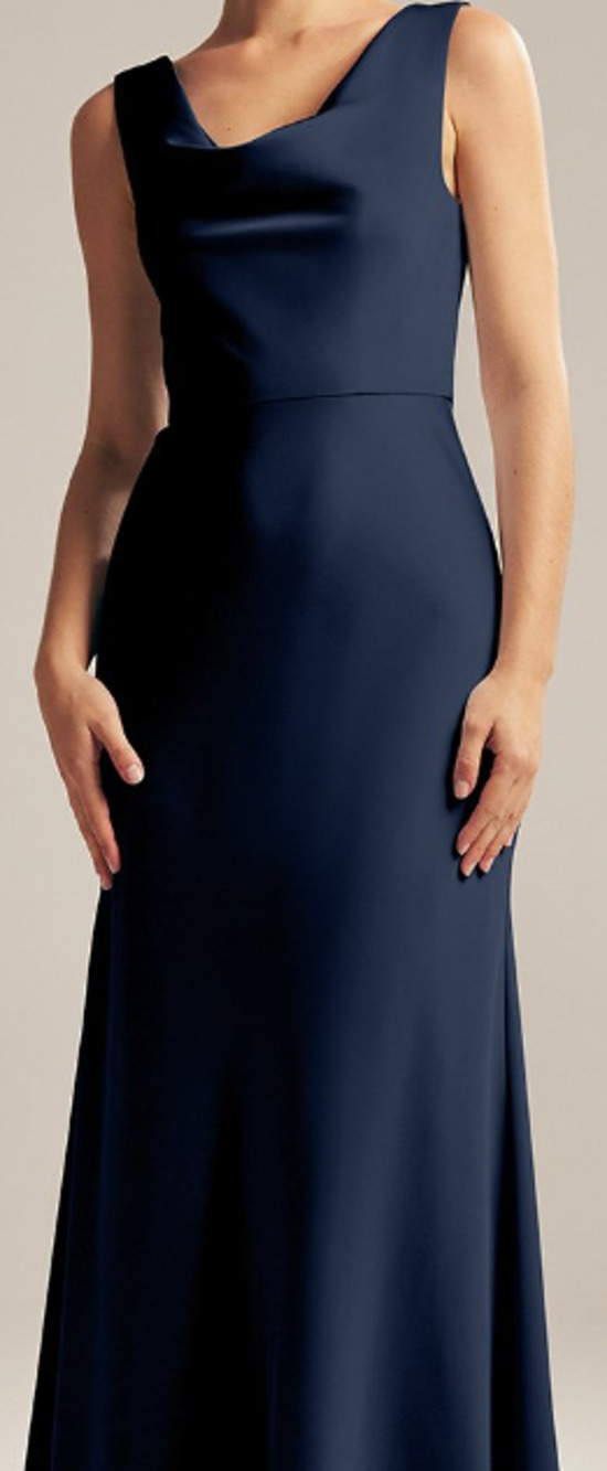 AW BRIDAL 8 M dark navy blue satin bridesmaid formal prom maxi dress NEW B32
